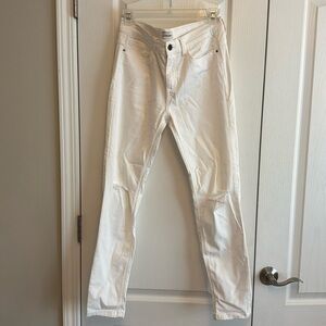 White Mid-rise Jeans with distressed knees: Size 11